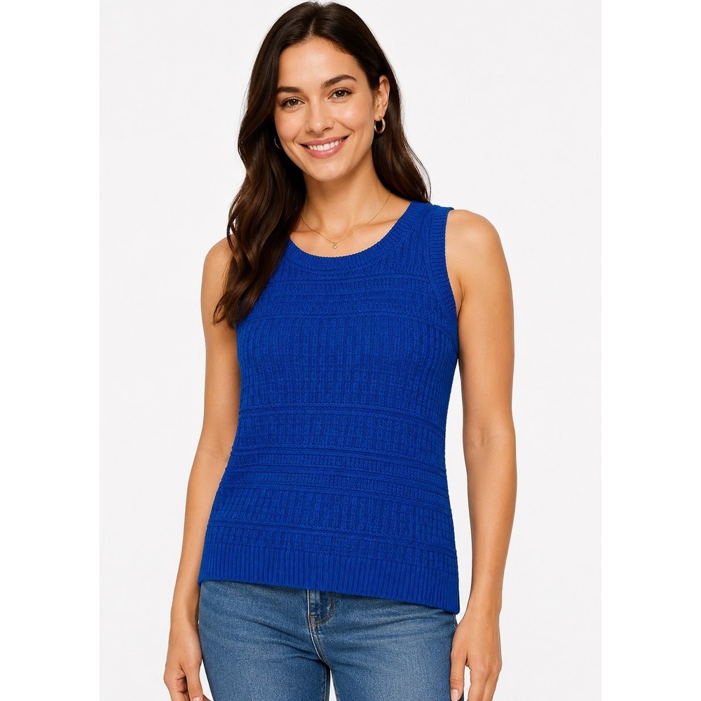 NWT White House Black Market Women's Textured Tank S Cobalt Blue Knit Scoop Neck
